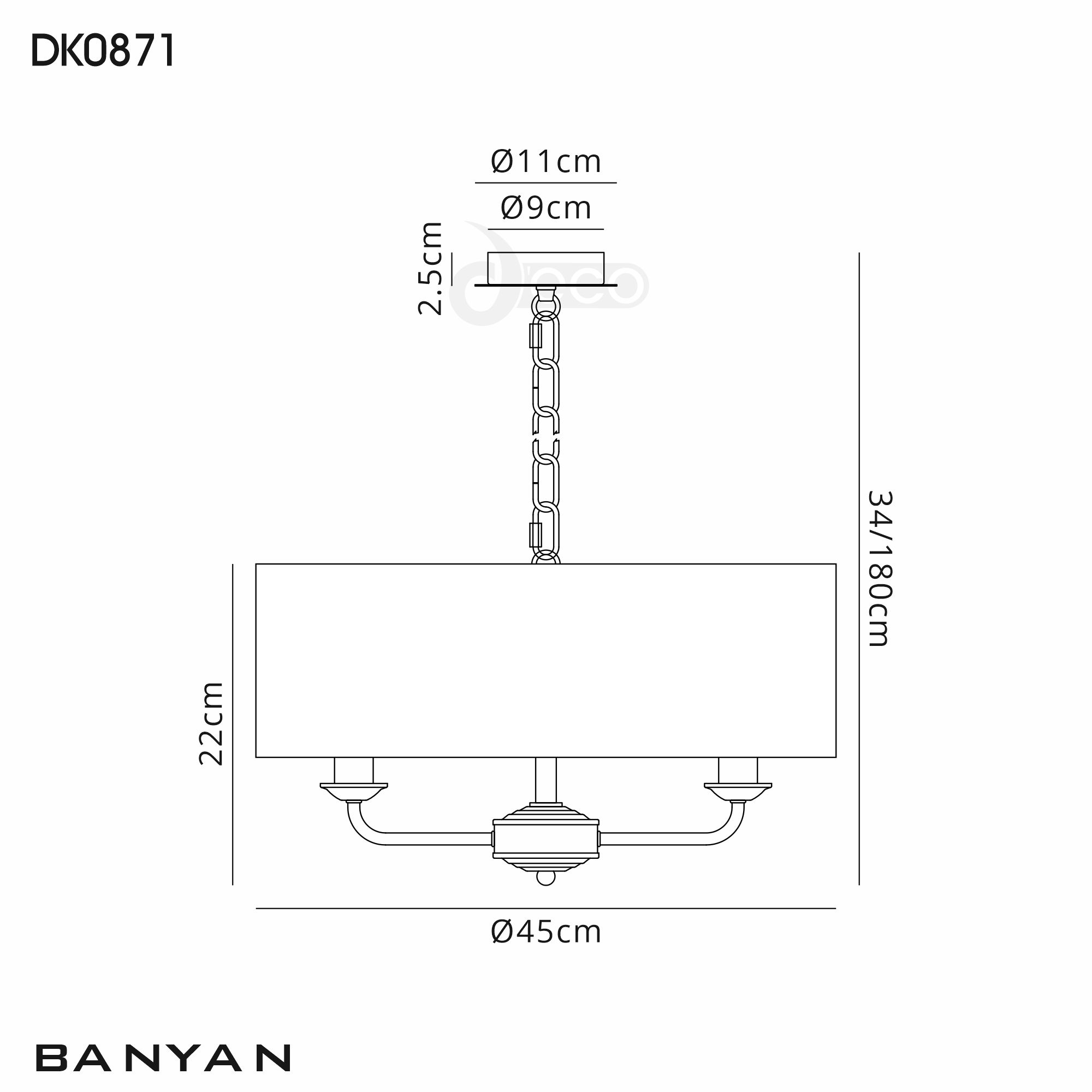 DK0871  Banyan 45cm 3 Light Pendant Polished Chrome; Black